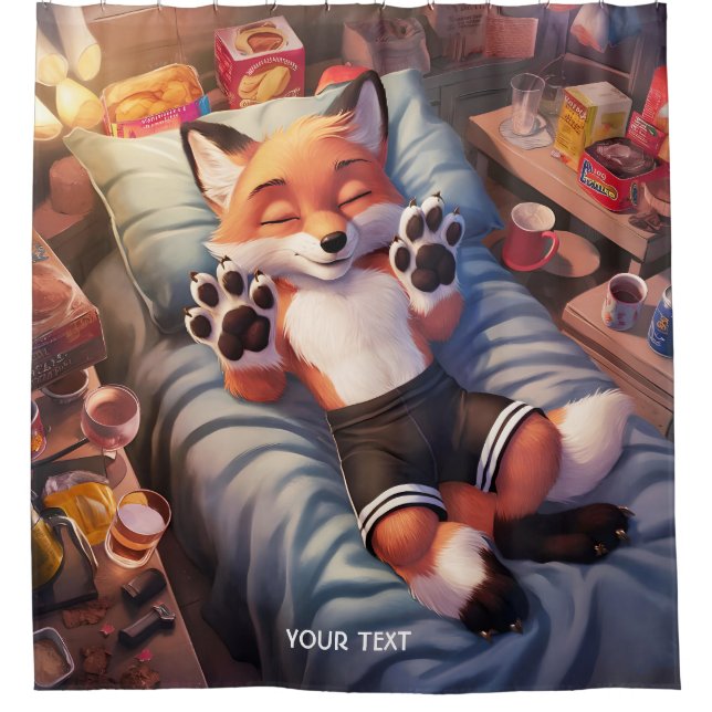 Fantasy Cute Baby Fox Sleeping Shower Curtain (Front)