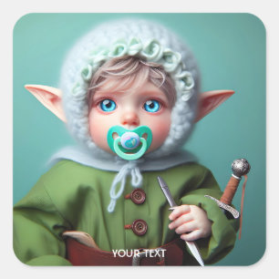 Fantasy Cute Baby Green Dress Square Sticker