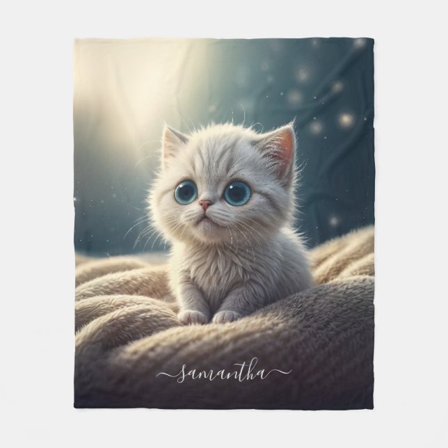 Fantasy Cute Baby Kitty Cat Lover's Personalised Fleece Blanket (Front)