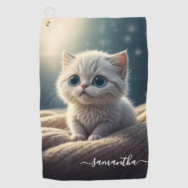 Fantasy Cute Baby Kitty Cat Lover's Personalised Golf Towel (Front)