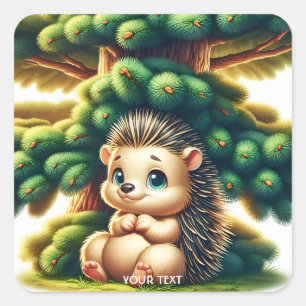 Fantasy Cute Baby Porcupine Tree Square Sticker