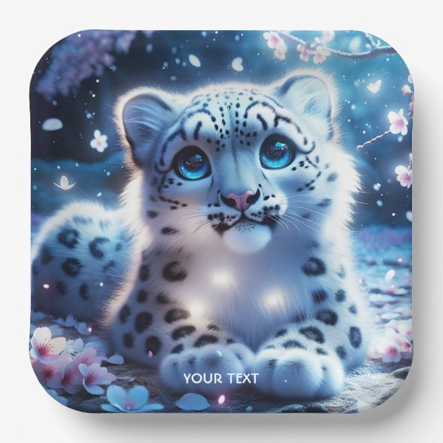 Fantasy Cute Baby Snow Leopard Paper Plate (Front)