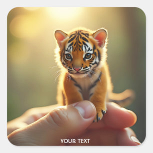 Fantasy Cute Baby Tiger Hand Square Sticker