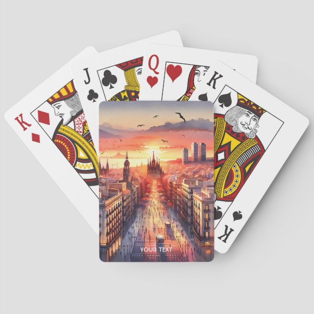 Fantasy Cute Barcelona Sunset View  Playing Cards (Back)