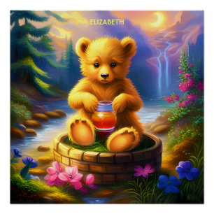 Fantasy Cute Bear Honey Pot Poster
