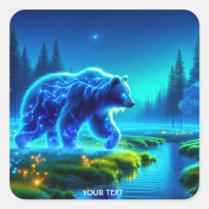 Fantasy Cute Bear River Meadow Square Sticker