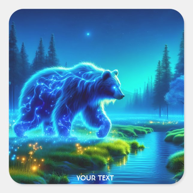 Fantasy Cute Bear River Meadow Square Sticker (Front)