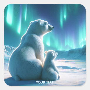 Fantasy Cute Bears Aurora Borealis Square Sticker
