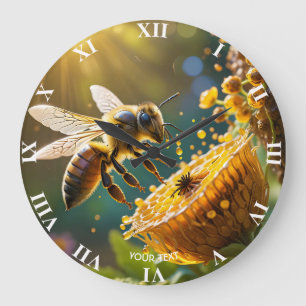 Fantasy Cute Bee Flowers Sun Large Clock