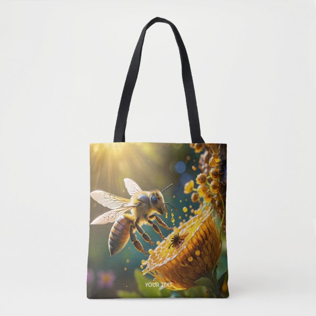 Fantasy Cute Bee Flowers Sun Tote Bag (Front)