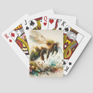 Fantasy Cute Bee Watercolor Flowers Playing Cards