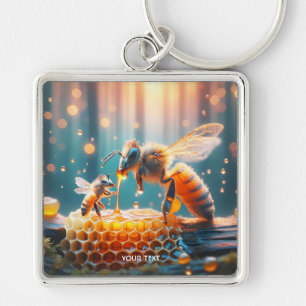 Fantasy Cute Bees Momma Baby Key Ring
