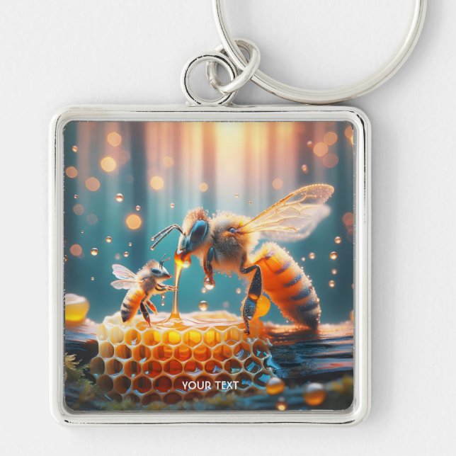 Fantasy Cute Bees Momma Baby Key Ring (Front)