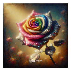Fantasy Cute Bejeweled Rainbow Rose Poster