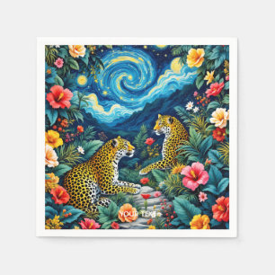 Fantasy Cute Big Cats Flowers Napkin