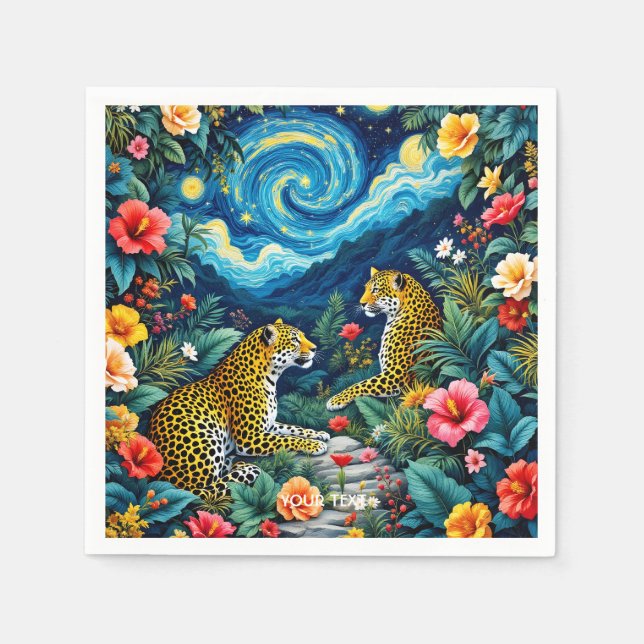 Fantasy Cute Big Cats Flowers Napkin (Front)