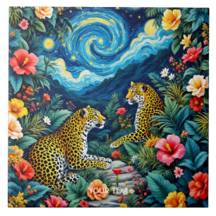 Fantasy Cute Big Cats Flowers Tile