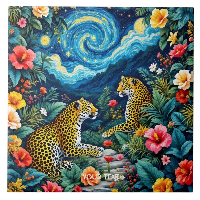 Fantasy Cute Big Cats Flowers Tile (Front)