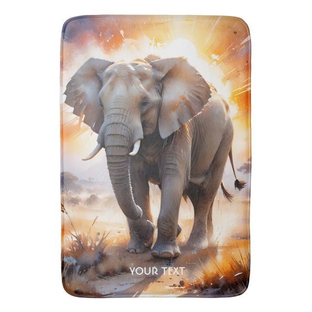 Fantasy Cute Big Elephant Savanna Bath Mat (Front Vertical)