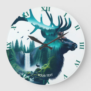 Fantasy Cute Big Elk Landscape Large Clock