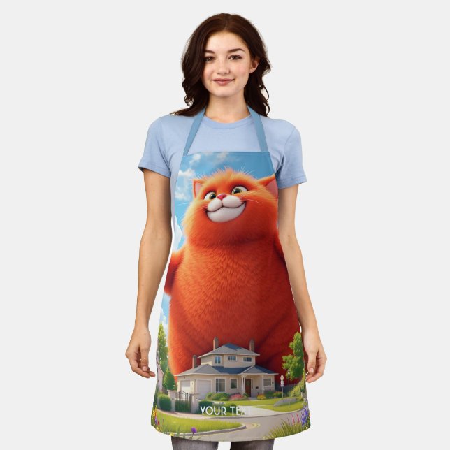 Fantasy Cute Big Orange Cat Apron (Worn)