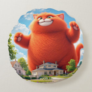 Fantasy Cute Big Orange Cat Round Cushion