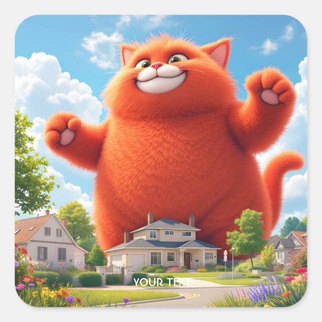 Fantasy Cute Big Orange Cat Square Sticker (Front)