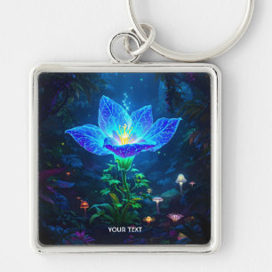Fantasy Cute Bioluminescent Blue Flower Key Ring