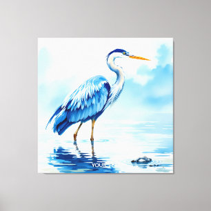 Fantasy Cute Bird Blue Watercolor Canvas Print