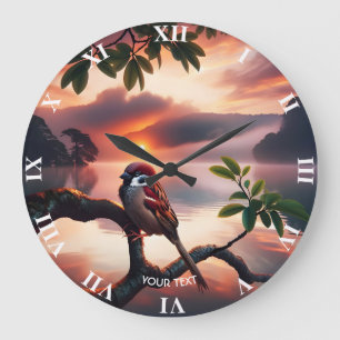 Fantasy Cute Bird Branch Lake Large Clock