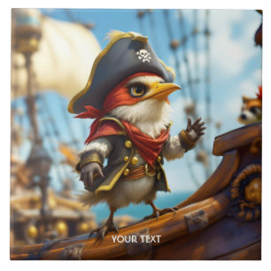 Fantasy Cute Bird Captain Pirate Tile