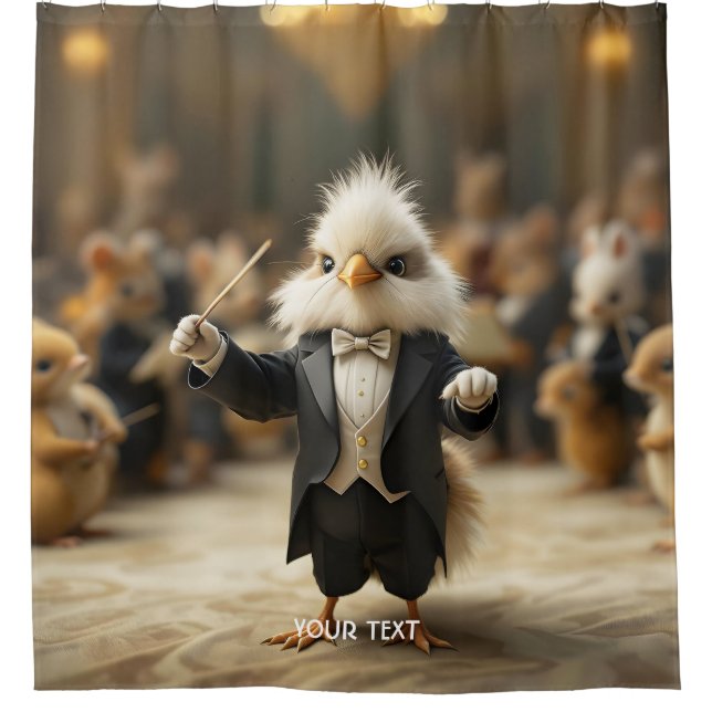 Fantasy Cute Bird Conducts Orchestra Shower Curtain (Front)