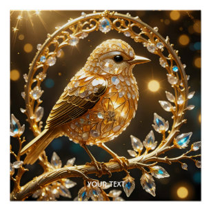 Fantasy Cute Bird Filigree Diamonds Poster