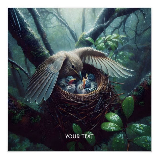 Fantasy Cute Bird Nest Rain Poster (Front)