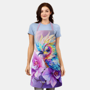 Fantasy Cute Bird Pink Orchid Apron