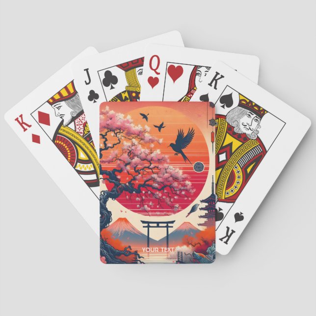 Fantasy Cute Bird Sakura Sun Playing Cards (Back)