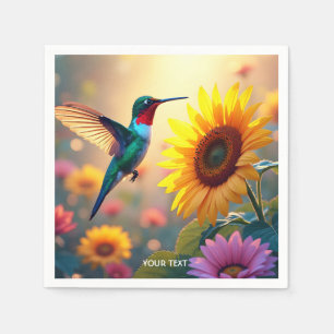 Fantasy Cute Bird Sunflower Flowers Napkin