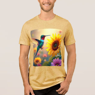 Fantasy Cute Bird Sunflower Flowers Tri-Blend Shirt