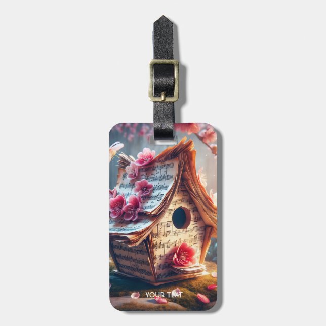 Fantasy Cute Birdhouse Notes Sakura Luggage Tag (Front Vertical)