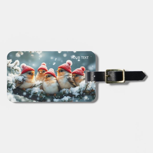 Fantasy Cute  Birds Hat Snow Luggage Tag (Front Horizontal)