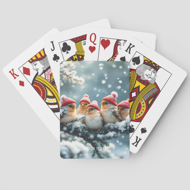Fantasy Cute  Birds Hat Snow Playing Cards (Back)