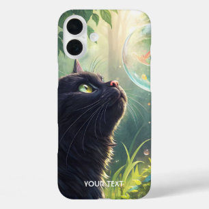 Fantasy Cute Black Cat Forest iPhone 16 Plus Case