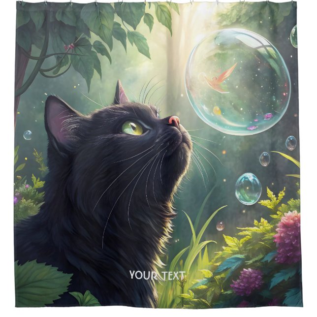 Fantasy Cute Black Cat Forest Shower Curtain (Front)