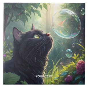 Fantasy Cute Black Cat Forest Tile