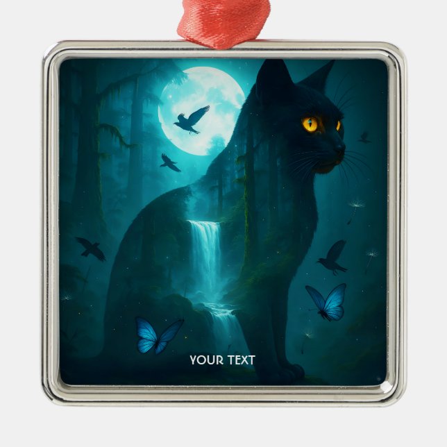 Fantasy Cute Black Surreal Cat Metal Tree Decoration (Front)