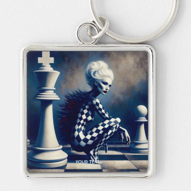 Fantasy Cute Black White Lady Key Ring (Front)
