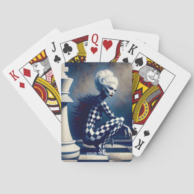 Fantasy Cute Black White Lady Playing Cards (Back)