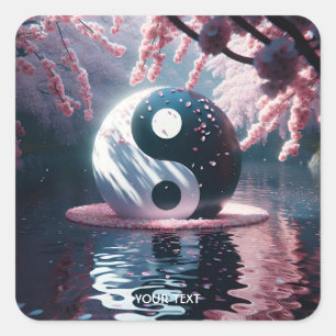 Fantasy Cute Blossom Yin Yan Square Sticker