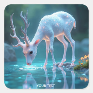 Fantasy Cute Blue Baby Deer Square Sticker