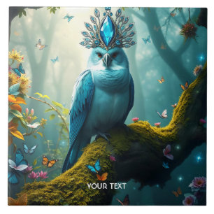 Fantasy Cute Blue Bird Forest Tile
